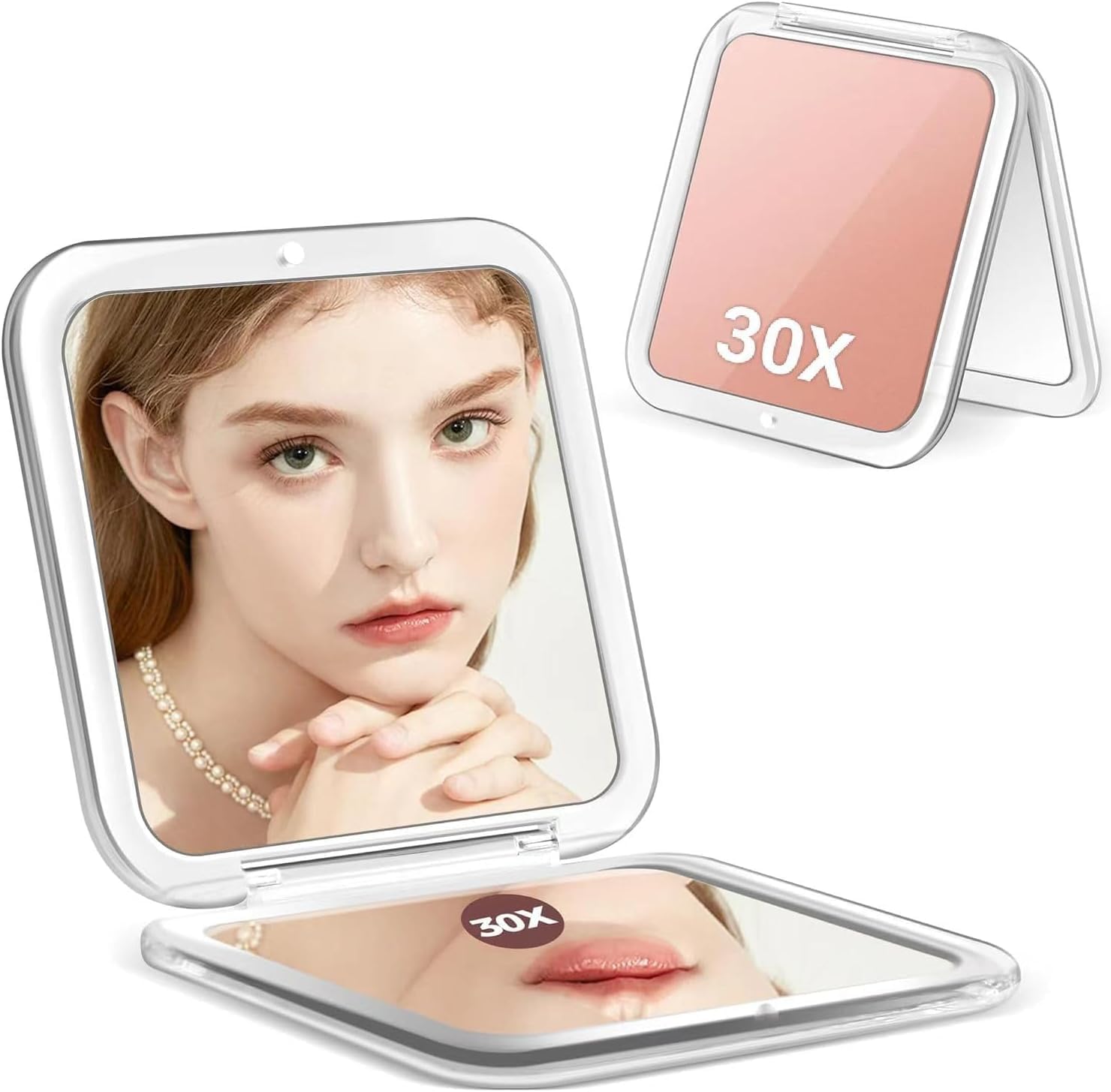 Travel Essentials,Compact Mirror, 30X Magnifying Mirror for Purses Shower, Small Makeup Mirror with 1X/30X Magnification, Portable Travel Mirror 