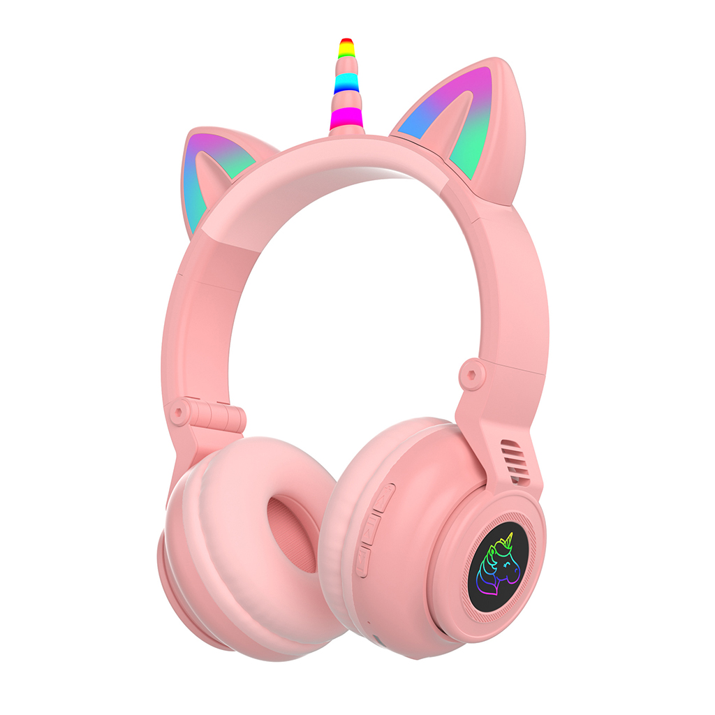 Unicorn Wireless Bluetooth Gaming Headset Stereo PC Headphone Microphone--Pink