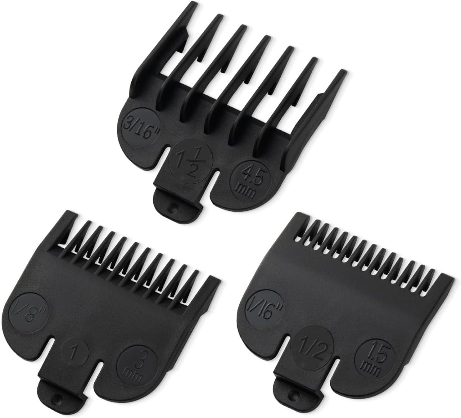 3 Professional Hair Clipper Guards Set Compatible with Most Wahl Clipper Guards, Clipper Guides Replacement - 1/16" to 3/16", 3 Piece Set, Black Color
