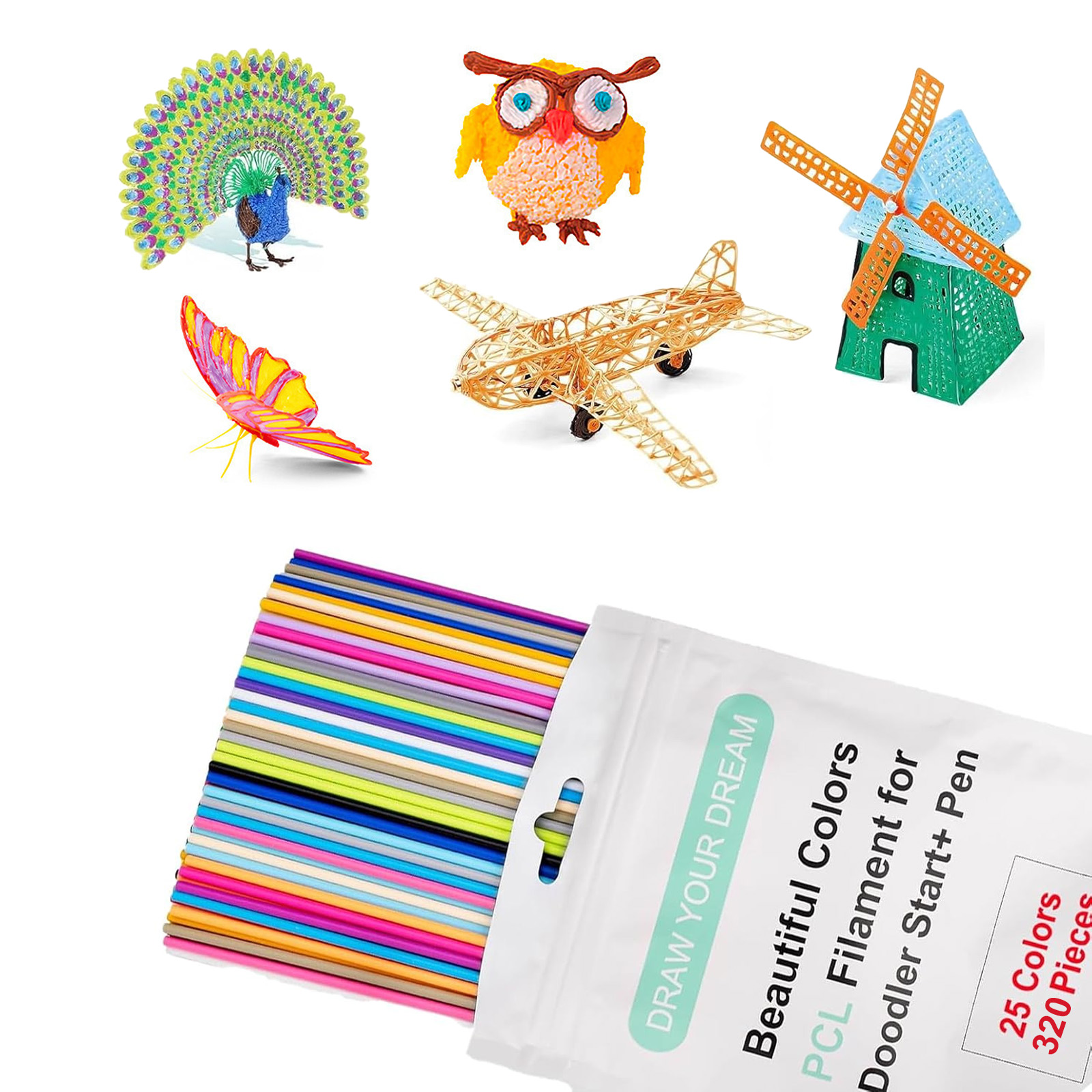 160 Strands 32 Colors 3D Doodler Refill Packs for 3Doodler Start+ Pen 2.5mm 3D Doodler Pen Refills PCL Only for 3Doodler Start+ Pen Each Color 5 pcs