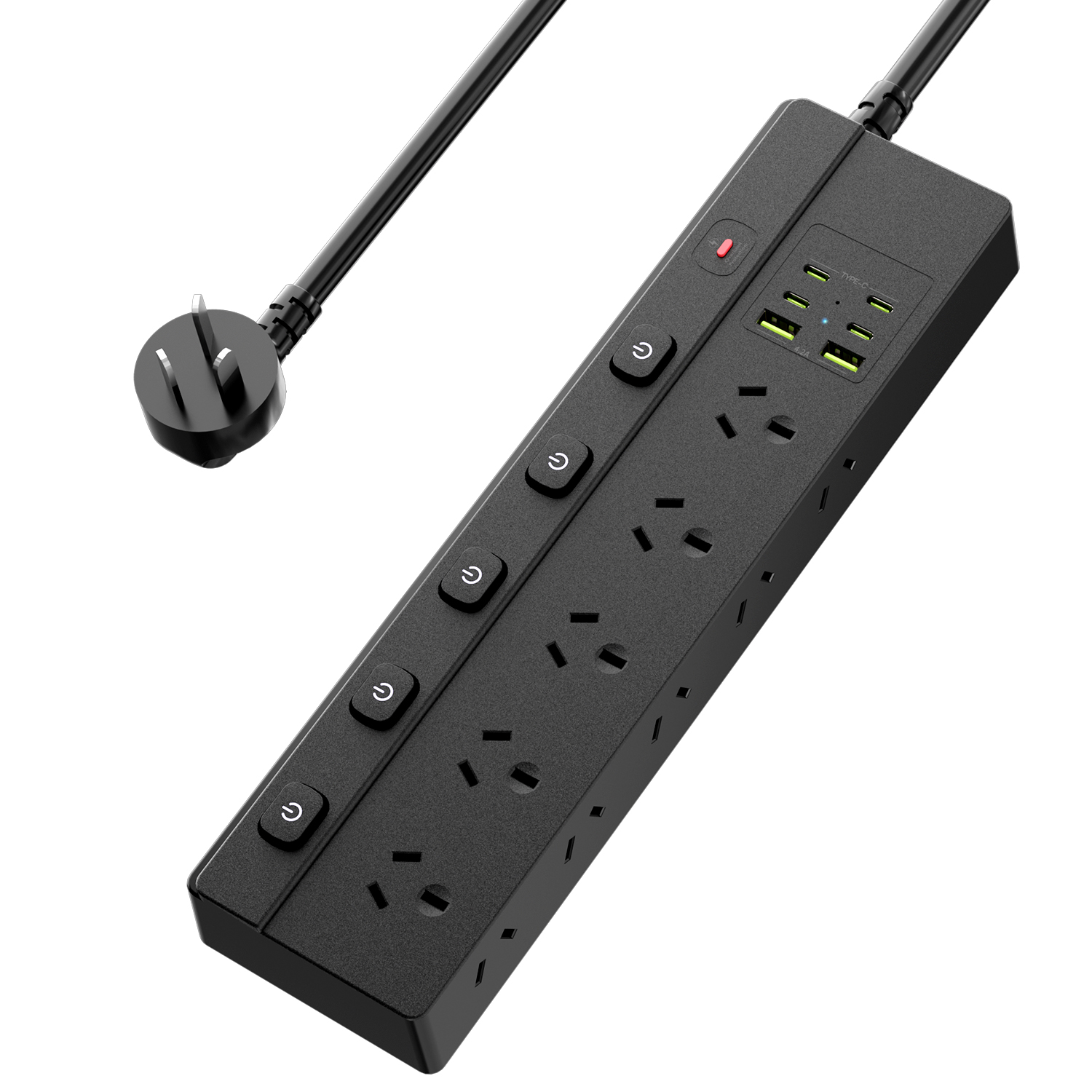 16-in-1 Power Board with Individual Switch, 10 AC Outlets, 4 USB-C & 2 USB-A, Surge Protection, 1.8M Cord, Power Strip for Home & Office-Black