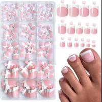 Pink-False Toenails-150 Pcs Toe Nail Tips Press on French Fake Short Toe Tips,Tip Toe Nail Press ons,Square Round Acrylic Press On Toenails, 5 Sizes 