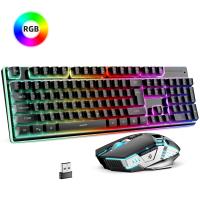 Gaming Keyboard Mice Combo Membrane Wireless keyboard Silent 104 Keys 3200DPI mouse with RGB LED Backlit Lighting Effect for Gamers