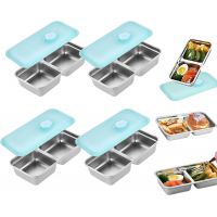 Stainless Steel Snack Containers, 4 Pack Double Compartment Leak-Proof Food Storage Containers with Lid, Dishwasher & Microwave Safe
