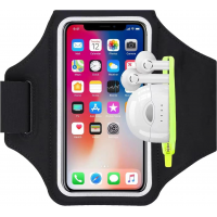 Running Armband with Earbuds Bag, Sports Mobile Phone Armbands for iPhone 16/15/14/13/12 Pro Max/Galaxy S24+, Adjustable Strap, Zipper Pocket