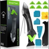 Outdoor-Tools-Caulking-Tool-5-in-1-Silicone-Caulking-Grout-Removal-Sealant-Finishing-Tool-with-Grout-Scraper-6-Exchange-Silicone-Pads-Adhesive-Residue-Scraper-Sea-1