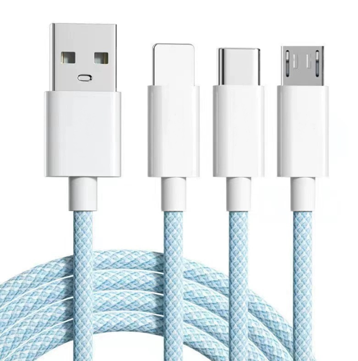 66W 3-in-1 Fast Charging Cable 1.2M Nylon Braided USB-C/Lightning/Micro Charger Cord Sky Blue (VRORKV)