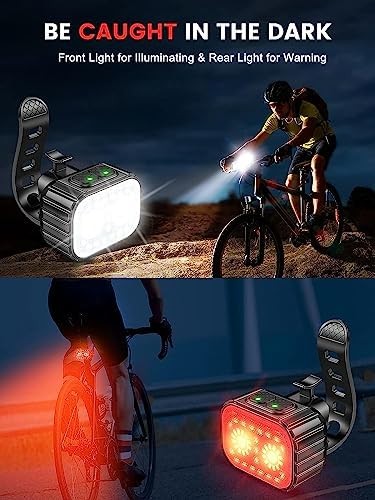 Bike Lights Front and Rear, Super Bright Rechargeable Bicycle Light Set, Multiple Modes, Waterproof LED Lights for Night Riding and Cycling