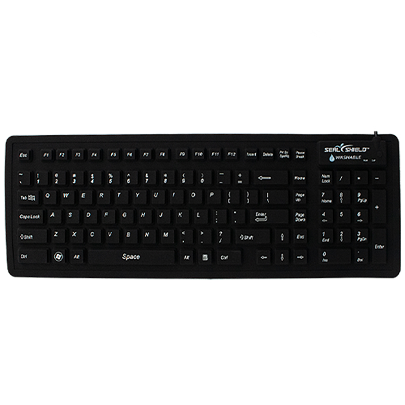 Seal Shield Seal Flex Silicone Flexible Waterproof Wired Membrane Keyboard - Black (SSF106)