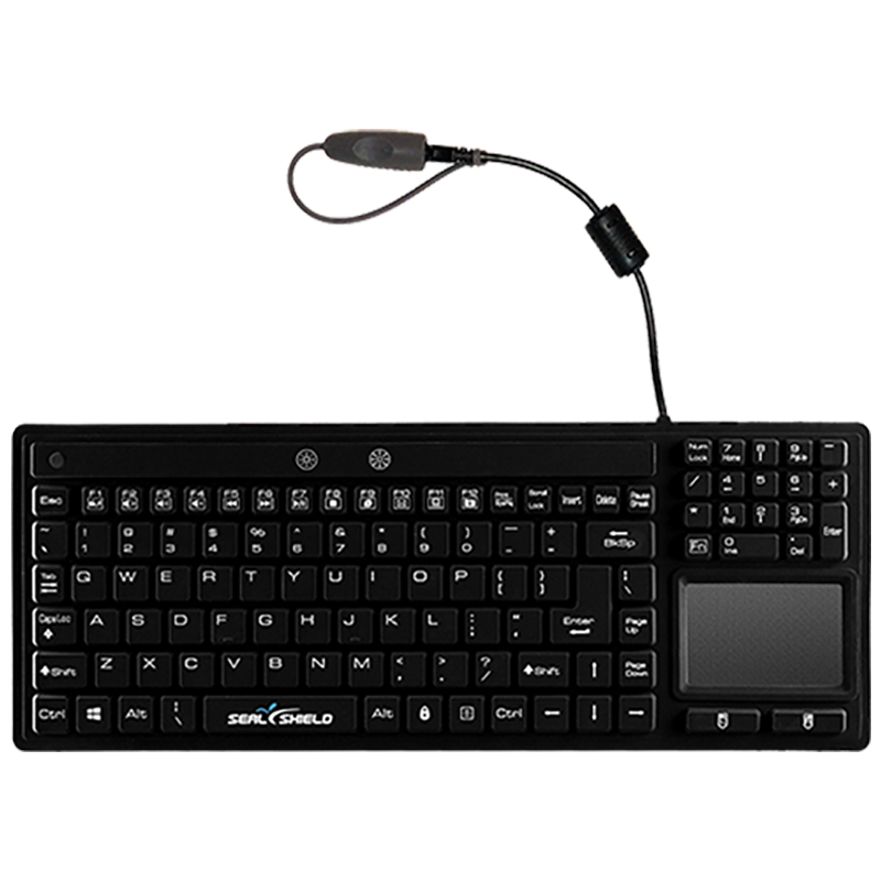 Seal Shield Seal Silk Glow Waterproof Silicone Wired Membrane Backlit Keyboard with Touchpad - Black (S108PG)
