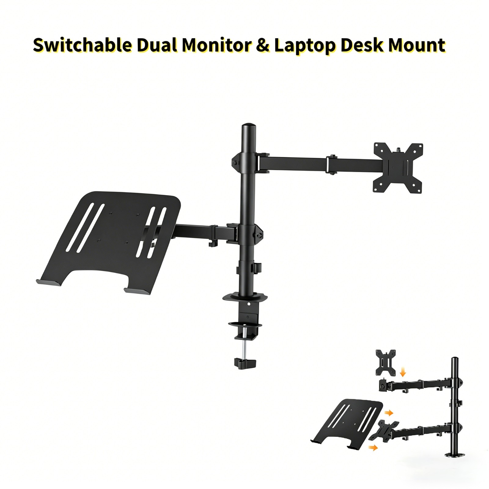 Dual Monitor & Laptop Mount Arm | Height Adjustable, 360° Rotation, Ergonomic Desk Stand for 13-32" Screens