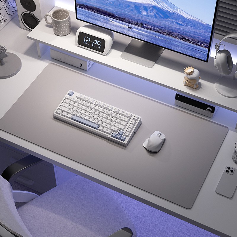 Dual-Sided PU Leather Desk Pad, Waterproof Large Mouse Pad for Keyboard and Mouse, Office Desk Mat 900x400x3mm, Black & Grey