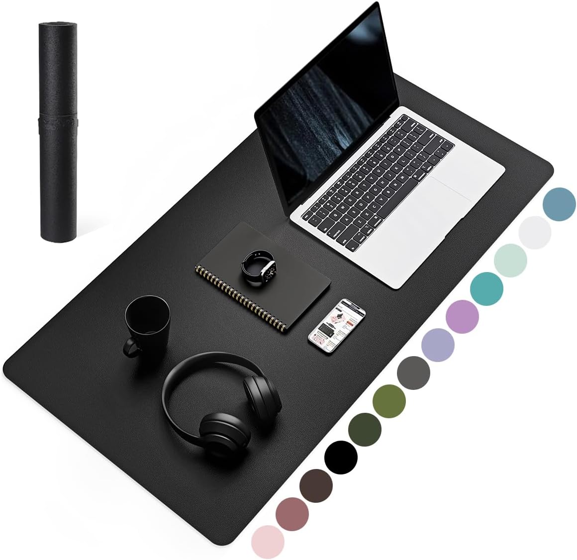 Large Desk Pad for Keyboard and Mouse, Waterproof Office Desk Mat with Non-Slip Suede Base, 900x400x3mm, Black