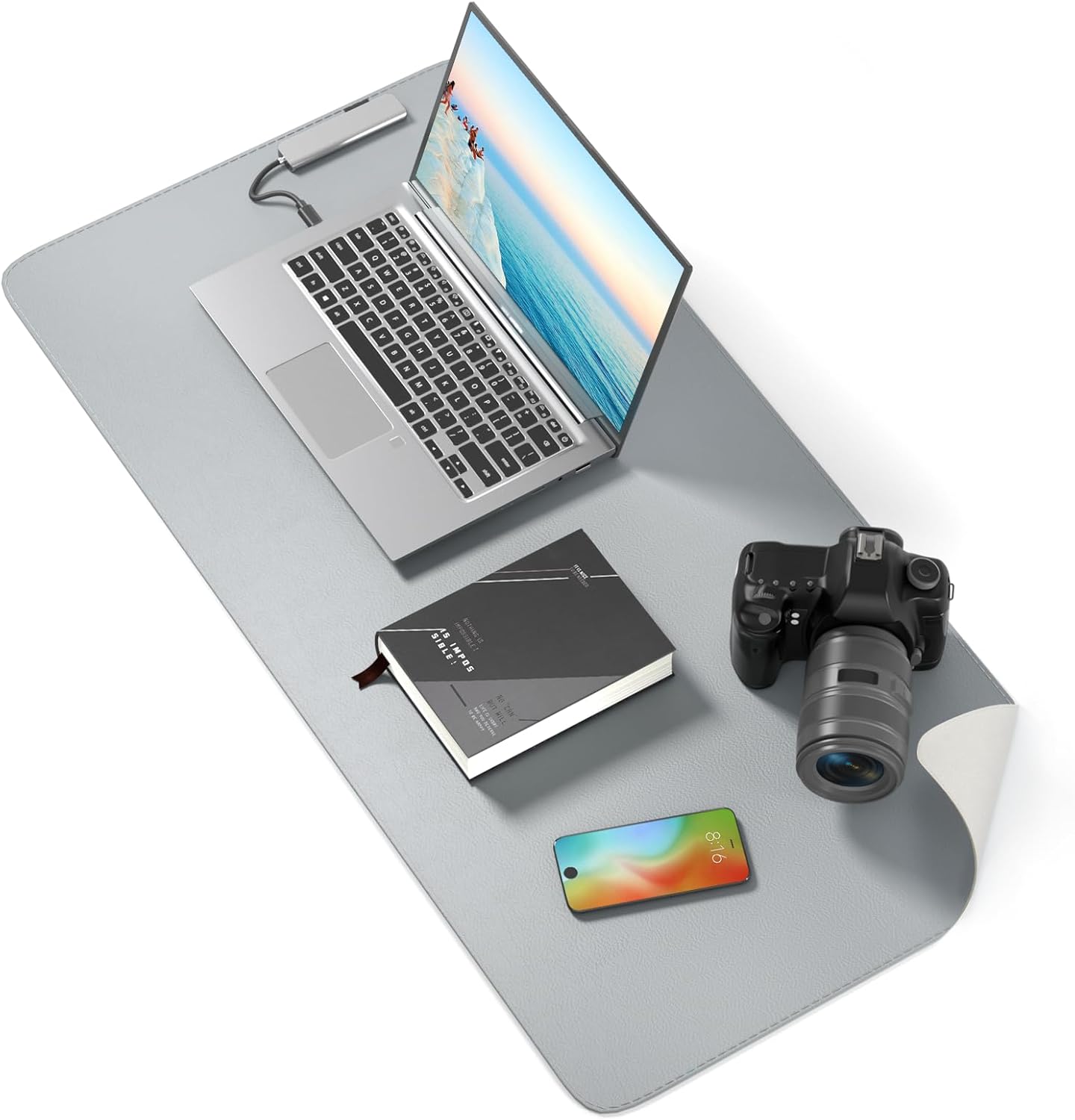 Large Desk Pad for Keyboard and Mouse, Waterproof Office Desk Mat with Non-Slip Suede Base, 900x400x3mm, Light Grey