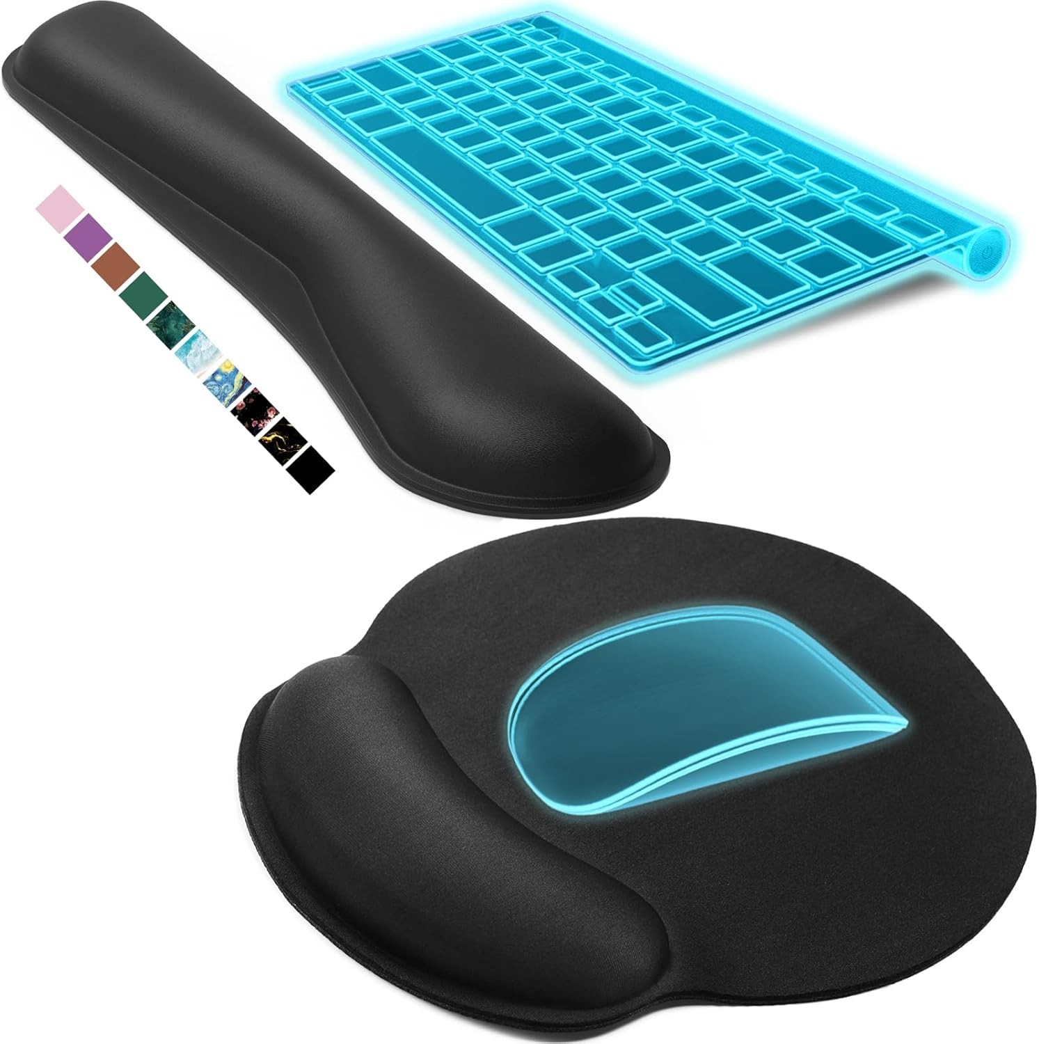Keyboard Wrist Rest and Mouse Pad with Wrist Rest Set Ergonomic Memory Foam Wrist Support Non‑Slip Typing Pad to Relieve Carpal Tunnel Enhance Comfort