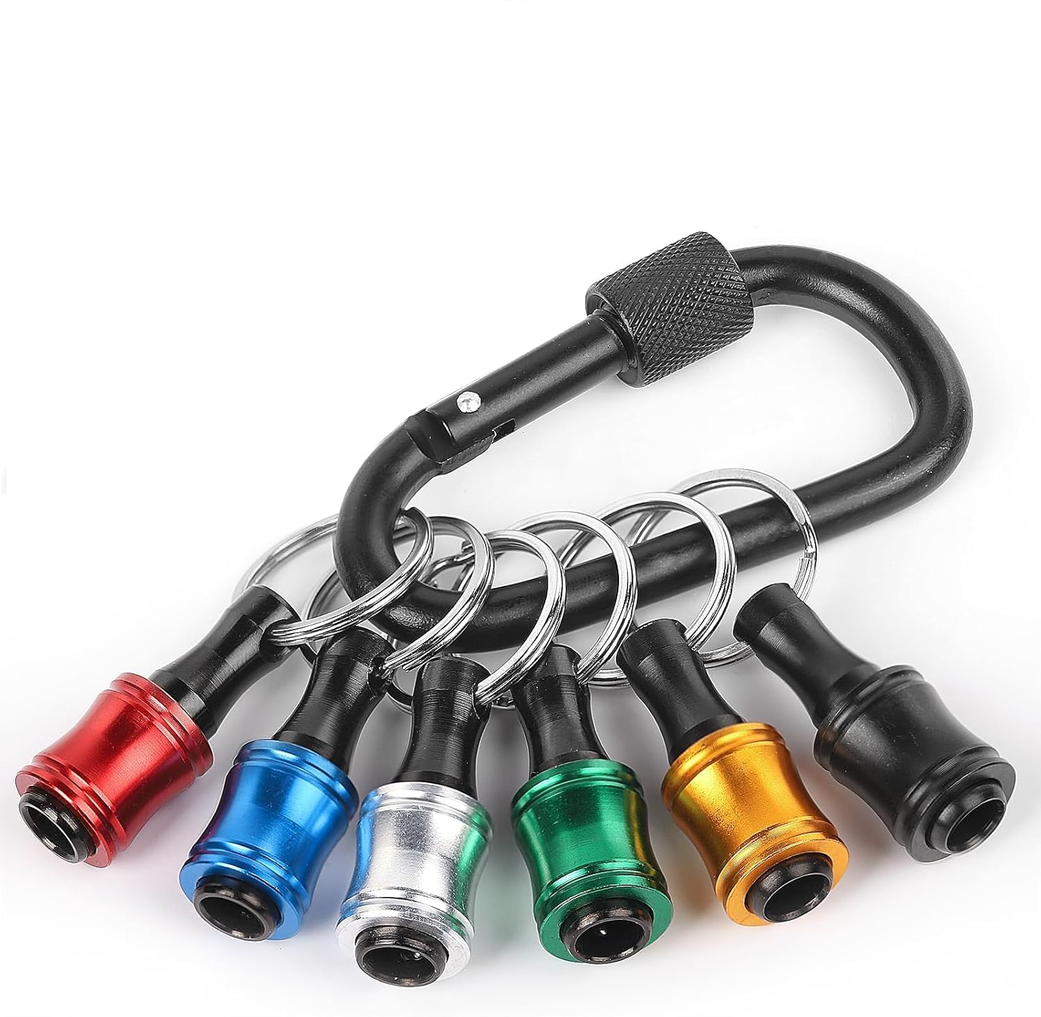 Push to Unlock,Katerk 6pcs 1/4 inch Hex Shank Aluminum Alloy Screwdriver Bit Holder Light-Weight Quick-Change Extension Bar Keychain Drill Screw Adapt