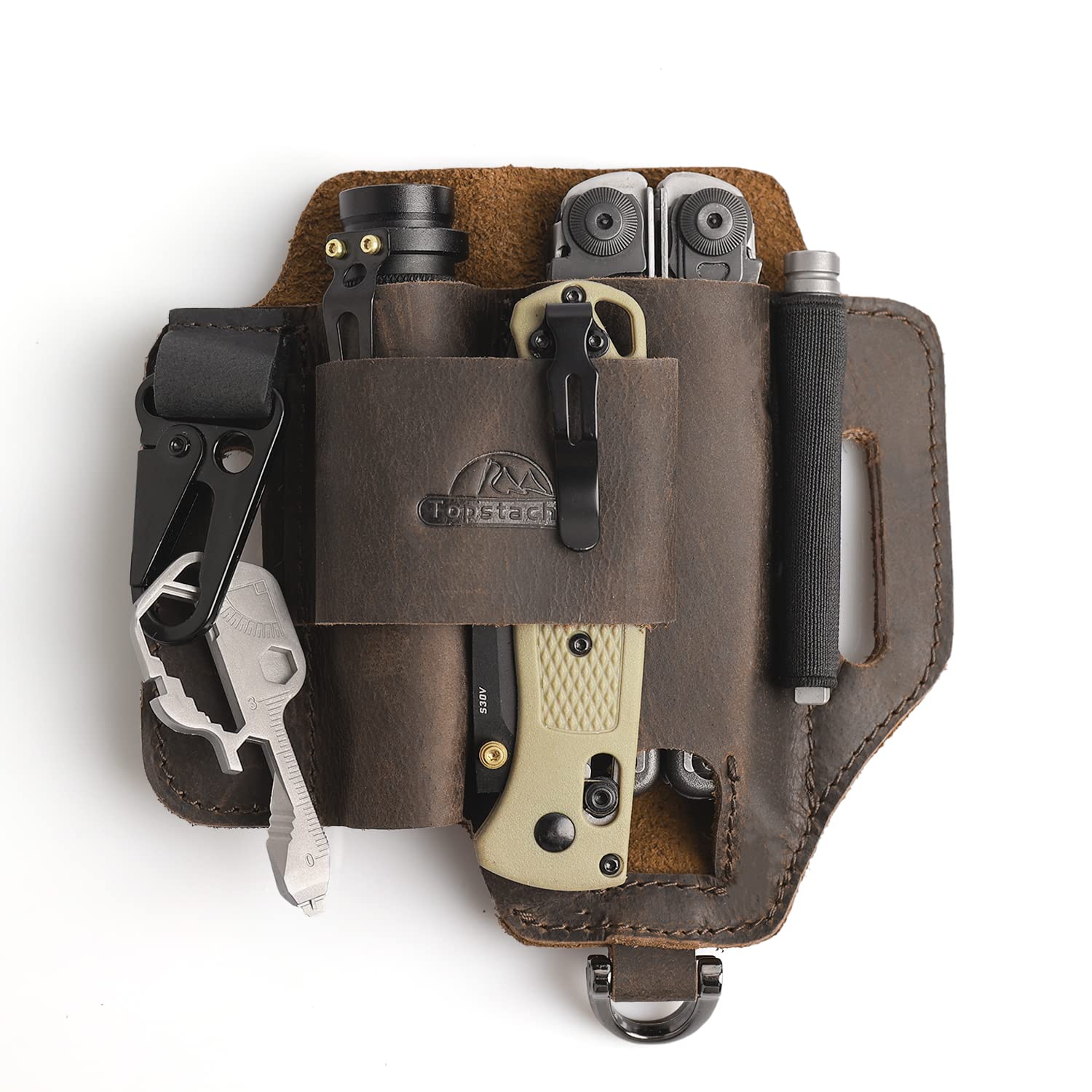 Topstache Leather Multitool Sheath,EDC Belt Organizer for Work and Daily Use,Leatherman Sheath,EDC Pocket Organizer for Flashlight and Multitool,Gifts