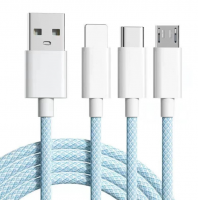 66W 3-in-1 Fast Charging Cable 1.2M Nylon Braided USB-C/Lightning/Micro Charger Cord Sky Blue (VRORKV)
