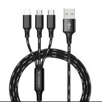 3-in-1 Multi Universal Charging Cable 1.2M Nylon Braided USB-A to Type-C/Lightning/Micro Pattern (VRORKV)