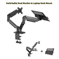 Adjustable Dual Monitor & Laptop Mount, 20lbs Per Arm, Swappable Tray for 13-32" Screens & 10-17" Laptops