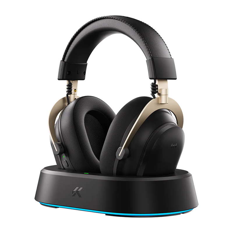 MCHOSE V9 Turbo+ Wireless RGB Gaming Headset with Magnetic Charging Station - Black Gold (HSMCV910)