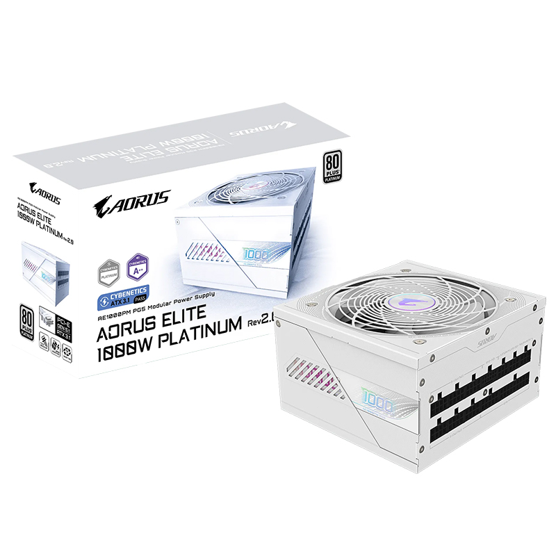 Gigabyte 1000W Aorus Elite P1000W 80+ Platinum PCIe 5.1 ATX Power Supply - Ice - Rev 2.0 (GP-AE1000PM PG5 V2 ICE)