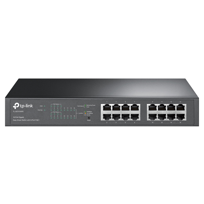 TP-Link 16-Port Gigabit Easy Smart Desktop/Rackmount Switch with 8-Port PoE+ - UN/6.40 (SG1016PE)