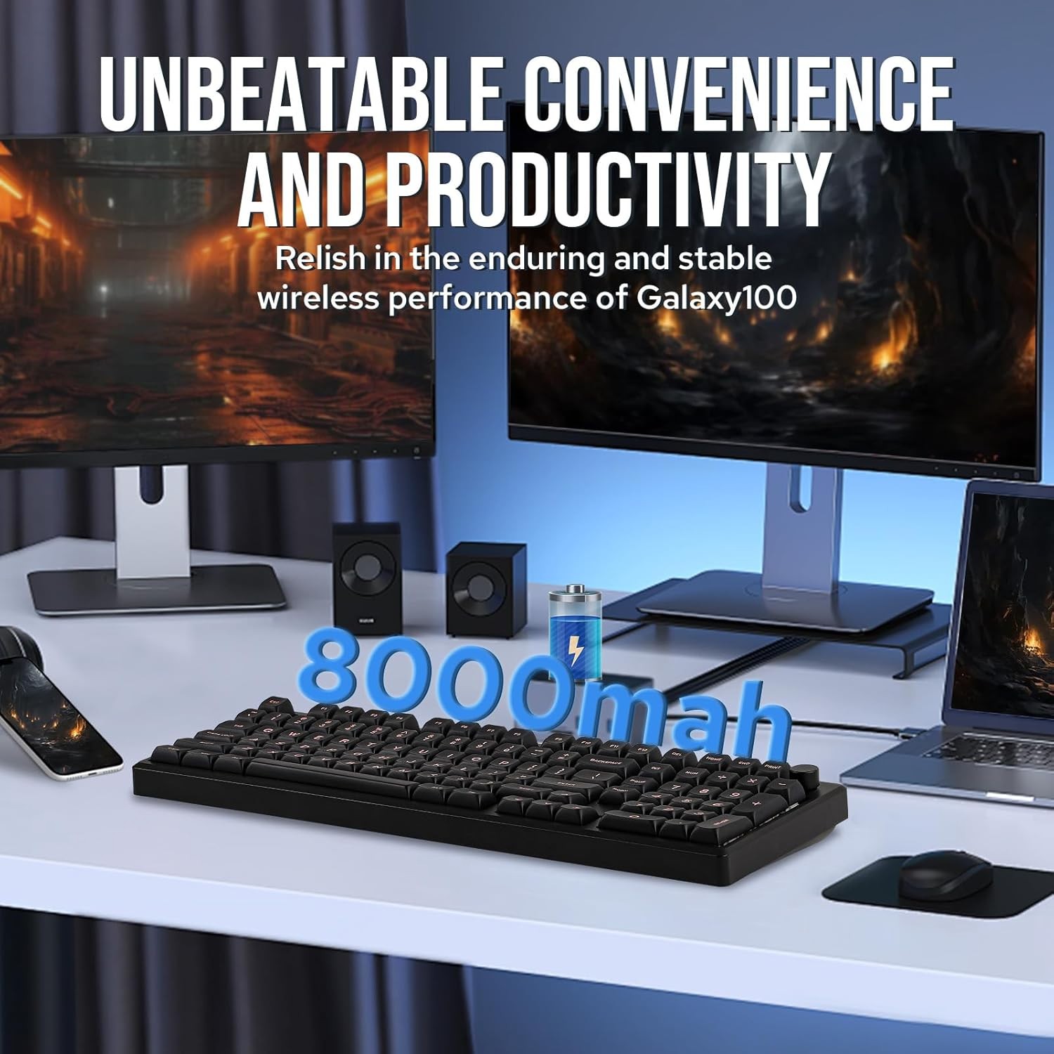 EPOMAKER Galaxy100 Gaming Keyboard, Aluminum Mechanical Keyboard with Numpad, USB-C/BT5.0/2.4Ghz Programmable Keyboard (Black, Marble White Switch)