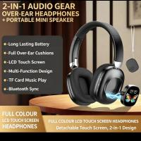 2-in-1 Wireless Over-Ear Headphones  Detachable LCD Touch Screen Mini Portable Speaker  Long Battery Life Bluetooth Headset with TF Card Playback & Ly