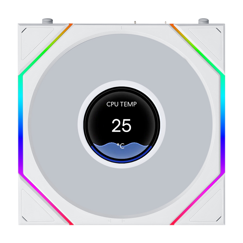Lian Li Uni Fan TL 1.8in LCD Flex 2.4GHz Wireless 120mm Reverse Blade ARGB Fan - White (12RTLLCD1F1W)