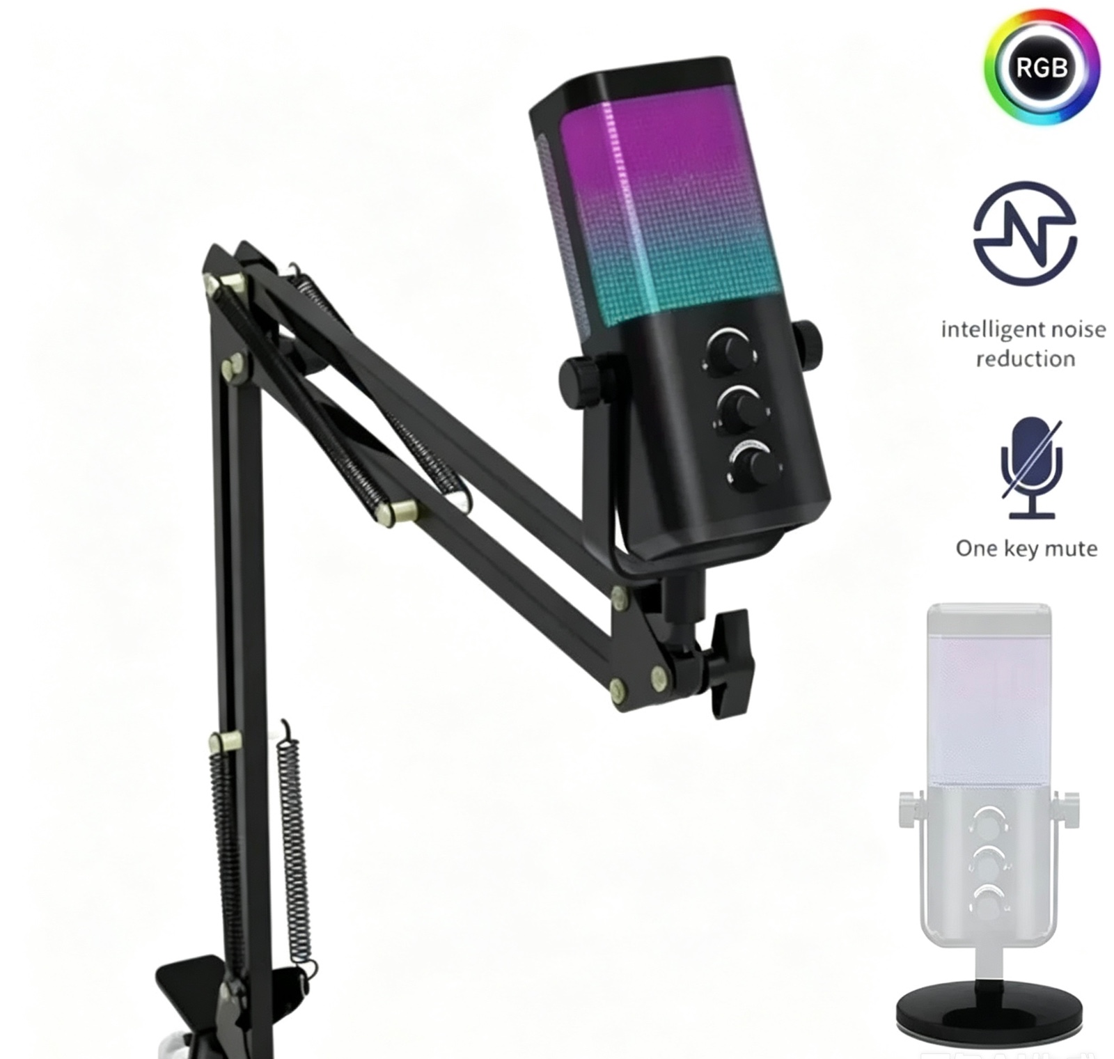 M7 cantilever stand model live broadcast microphone USB computer mobile phone recording RGB game microphone 