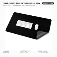 Dual-Sided PU Leather Desk Pad, Waterproof Large Mouse Pad for Keyboard and Mouse, Office Desk Mat 900x400x3mm, Black & Grey