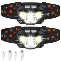 Outdoor-Lighting-Headlamp-Flashlight-Lumen-Ultra-Light-Bright-LED-Rechargeable-Headlight-with-White-Red-Light-2-Pack-Waterproof-Motion-Sensor-Head-Lamp-8-Modes-for-O-8
