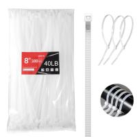 100 Pack White Cable Ties, 8 Inch Nylon Zip Ties, 40 lb Tensile Strength, 4.6mm Wide UV Resistant Self Locking Wire Ties for Indoor and Outdoor Use
