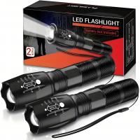 LED Torch 2 Pack, Bright Tactical Torch Flashlight  High Lumens 5 Modes, Super Bright Flashlight with Adjustable Focus, Waterproof, Handheld Tactical 