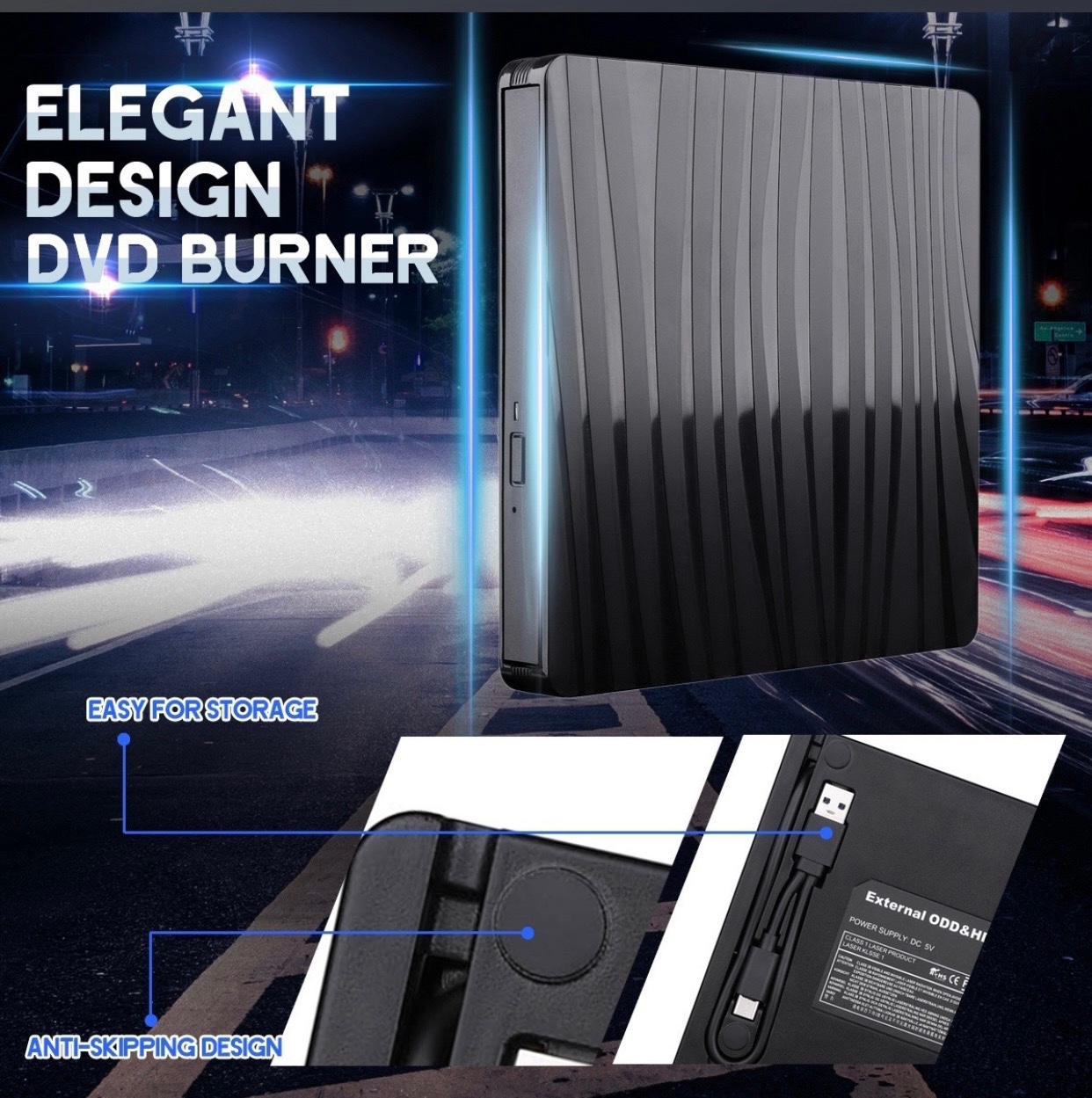 USB 3.0 & Type-C External DVD RW Drive, Portable CD DVD Rewriter Burner Player for Desktop Laptop