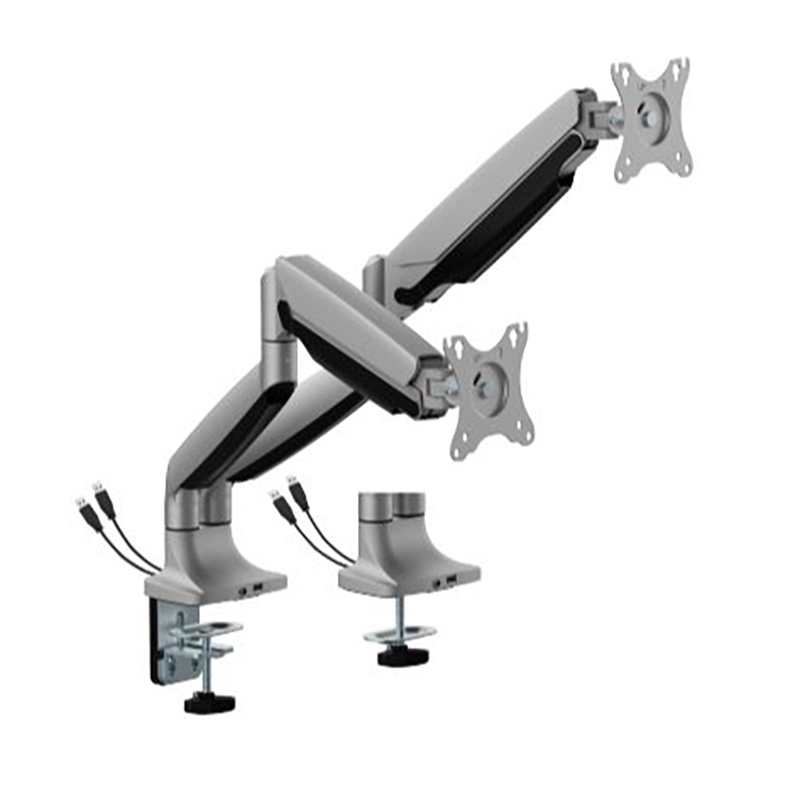 Brateck Dual Screen Heavy-Duty Gas Spring Monitory Arm with USB Ports For most 17in-35in - Matte Silver (LDT82-C024UC-SV)