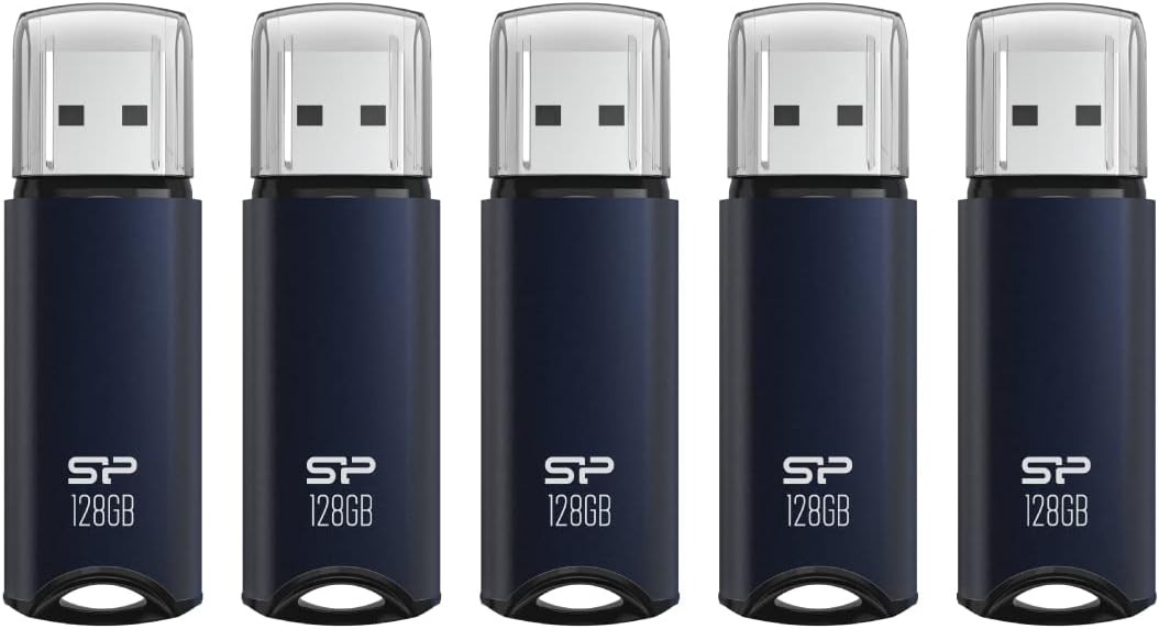 Silicon Power 128GB Marvel M02 USB 3.2 Gen 1 Flash Drive - Navy Blue (5-Pack) - S5128GBUF3M02V1BAD