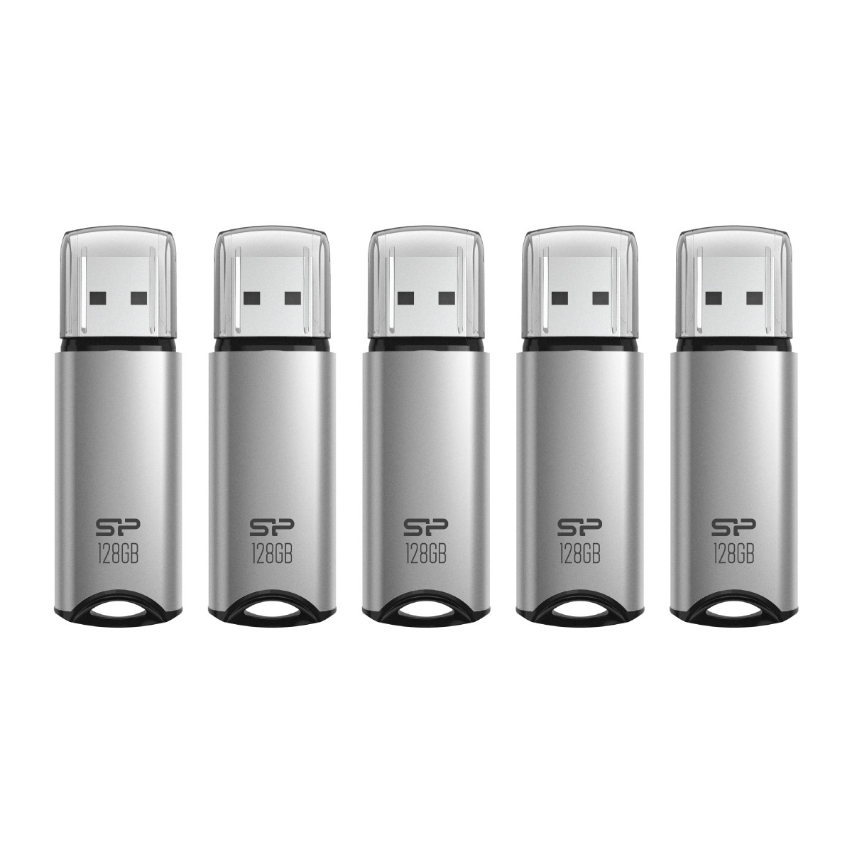 Silicon Power 128GB Marvel M02 USB 3.2 Gen 1 Flash Drive - Silver (5-Pack) - S5128GBUF3M02V1SAD