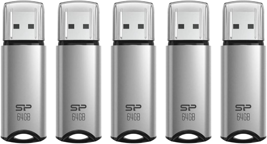 Silicon Power 64GB Marvel M02 USB 3.2 Gen 1 Flash Drive - Silver (5-Pack) - S5064GBUF3M02V1SAC