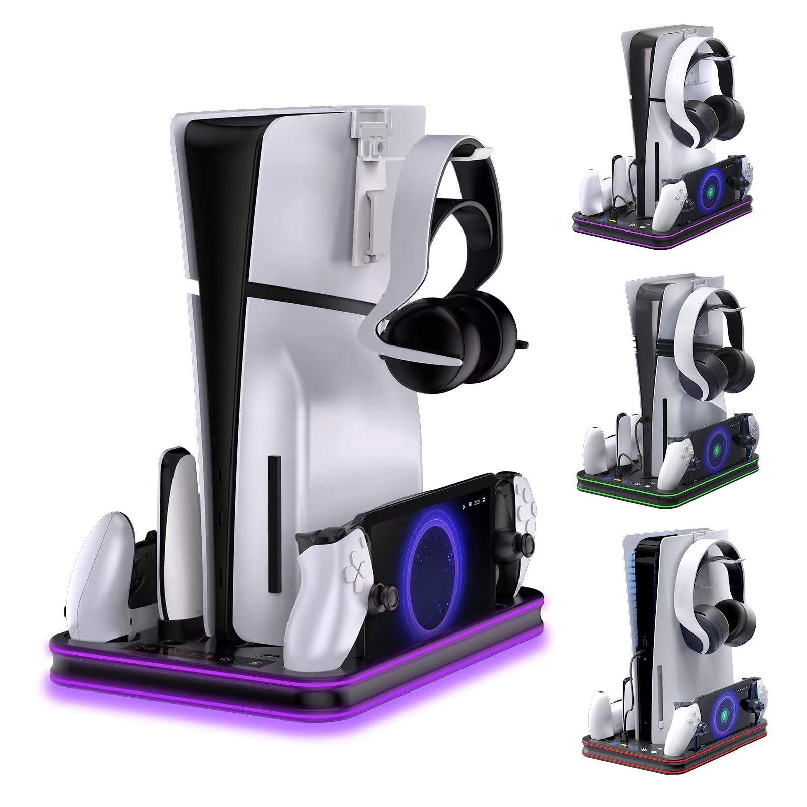 Multi‑Function PS5 Cooling Stand RGB, PlayStation Portal & DualSense Edge Charging Dock with Headset Holder for PS5/Slim/Pro | Augearix