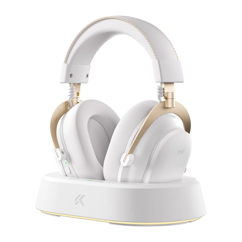MCHOSE V9 Turbo+ Wireless RGB Gaming Headset with Magnetic Charging Station - White Gold (HSMCV913)