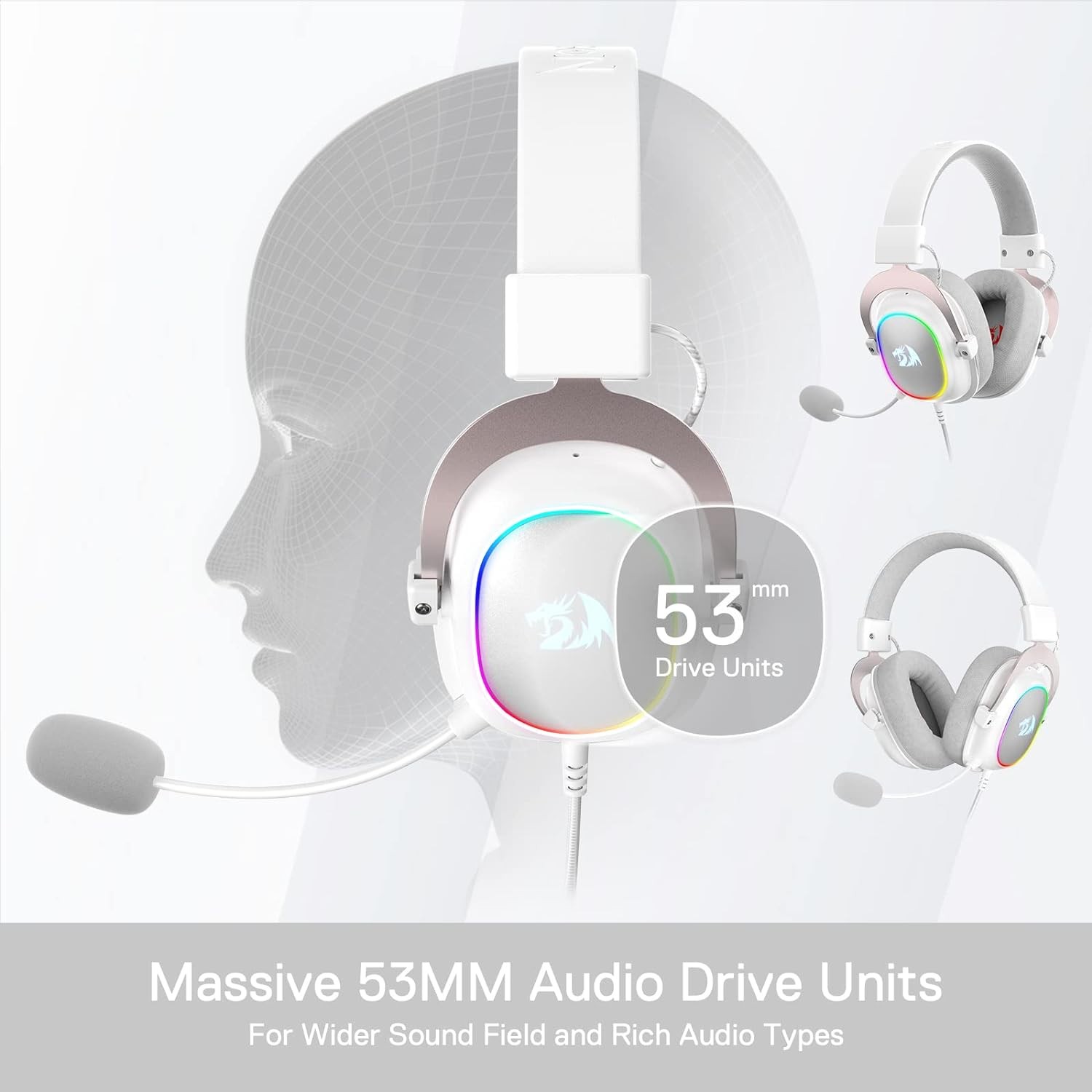Redragon H510 Zeus-X RGB White Wired Gaming Headset - 7.1 Surround Sound - 53MM Audio Drivers in Memory Foam Ear Pads