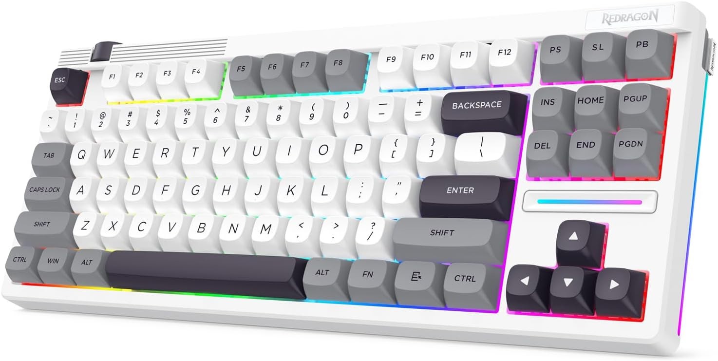 Redragon K729 PRO 80% Wireless Gasket RGB Gaming 3-Mode TKL Mechanical Hot-Swap South-Facing Socket & 5-Layer Dampener Keyboard,White&Gray&Black