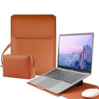 15-16 Inch Waterproof PU Leather Laptop Sleeve with Stand, Protective Case for MacBook Air/Pro, iPad, HP Dell Surface Laptops, Brown | Augearix