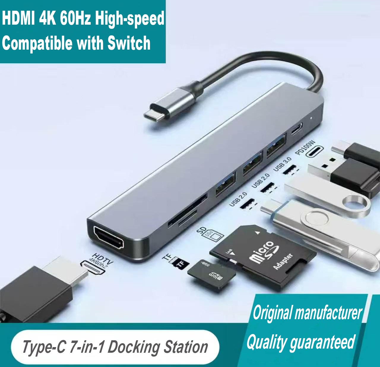 USB C Hub 7 in 1 USB C to HDMI Adapter 4K@60Hz USB 3.0 Hub USB C Docking Station USB Splitter USB Expander Multiport Adapter USB C Adapter USB Dongle