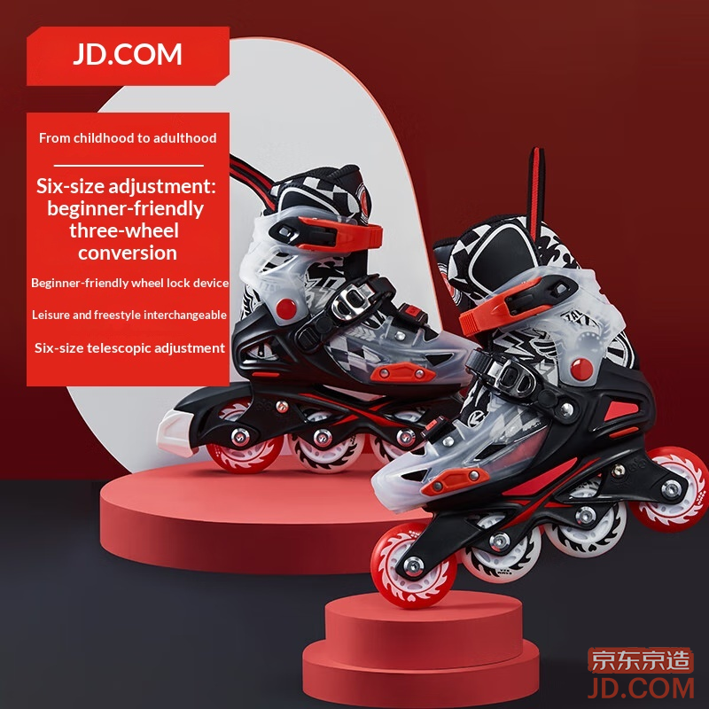 JD skates kids unisex size 6 adjustable, inline/double, pro roller skates black L