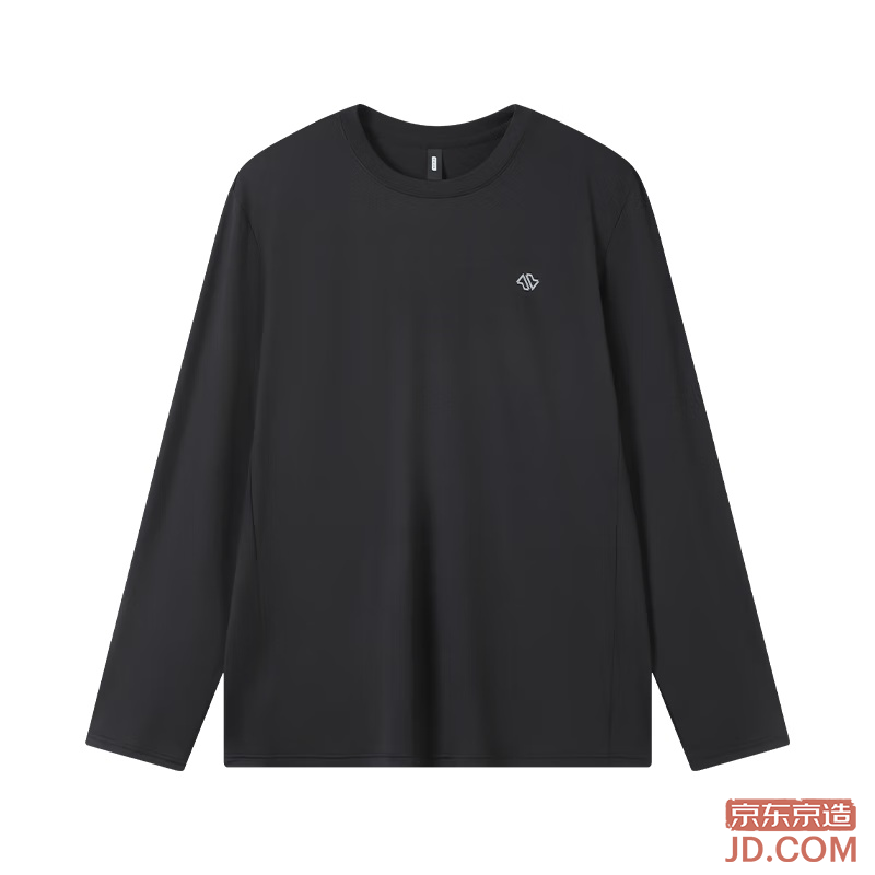 JD Men's Sports T-Shirt Round Neck Long Sleeve Sunblock Quick Dry Base Running Fitness Outdoor Black XXL