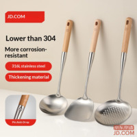 JD spatula slotted spoon soup ladle 316L stainless steel set anti-scald handle for home use [deepened and thickened]