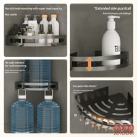 JD Anti-Gravity No-Drill Bathroom Shelf Space Aluminum Corner Basket Wall-Mounted Organizer for Kitchen and Bathroom